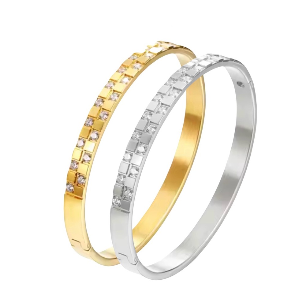CZ Checkered Bangle Stainless Steel